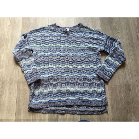 J Jill Womens Blue & Green Wave Pattern Knit Sweater Pullover Size M - Picture 5 of 9